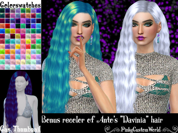 Sims 4 — Bonus Retexture of Davinia hair by Anto by PinkyCustomWorld — - Recolor in 96 different colors - Custom