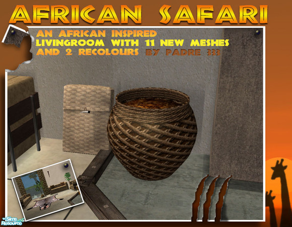 Sims 2 — African Safari - Wood Basket by Padre — An African inspired livingroom in earthy tones and natural fibres. Faux
