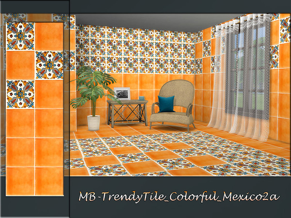Sims 4 — MB-TrendyTile_Colorful_Mexico2a by matomibotaki — MB-TrendyTile_Colorful_Mexico2a, bright and colorful tile wall