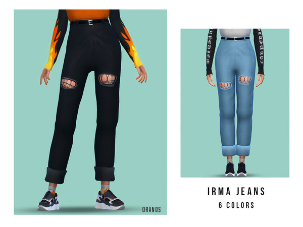 Sims 4 — Irma Jeans by OranosTR —  - New Mesh [3D Tear and Belt] - 6 Colors - Handmade Texture - Specular and Shadow Map