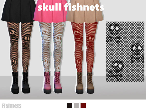 Sims 4 — Skull Fishnets by EvaDotG — ~3 swatches: Black, Red and White.