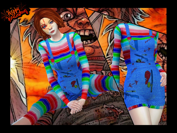 Sims 4 — Chucky Halloween Costume by minesims93 — Halloween costume 2 swatches Teen to elder