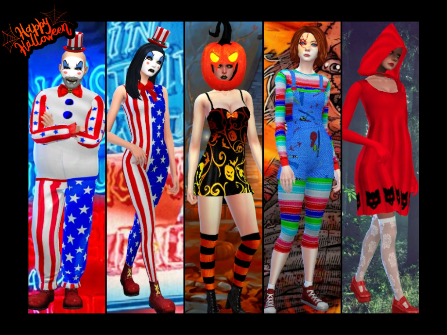 Sims 4 — Halloween costumes 2020 by minesims93 — 5 Halloween costumes: - Captain spaulding man / woman - Pumpkin - Chucky
