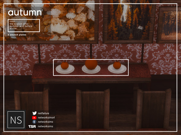 Sims 4 — Autumn Dining - Plates - Networksims by networksims — Two stacked plates in 6 colour swatches. Includes a slot