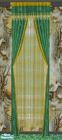 Sims 2 — Christmas Home - Curtain by Riverwillows — A lovely living set, done in holiday greens and golds. Warm and cozy,