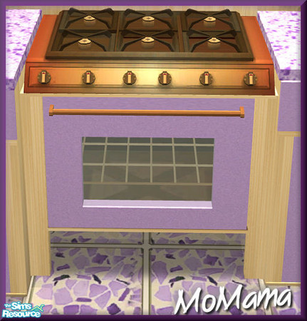 Sims 2 — NK Lavender Lucca - Stove by MoMama — Stove in bamboo with lavender over door and bronze burners and fixtures.