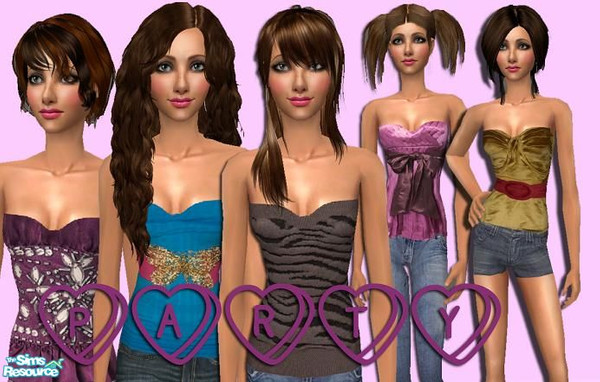Sims 2 — Party by pretty_baby — 5 different outfits. strapless top 3/4 length jean style. No mesh is needed. enjoy!!