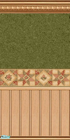Sims 2 — Quilted Panels 5 - Green Quilt by lwilfong — This wall features light wood paneling and a green and red quilted