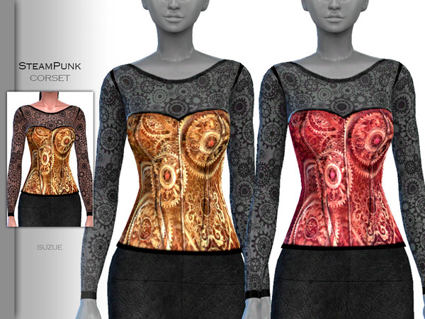 Sims 4 — SteamPunk Corset by Suzue — S. Updated (2020) -For Female (Teen to Elder) -15 Swatches -Base Game Compatible -HQ
