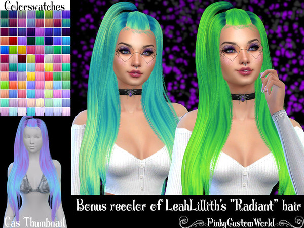 Sims 4 — Bonus Retexture of Radiant hair by LeahLillith by PinkyCustomWorld — - Recolor in 96 different colors - Custom