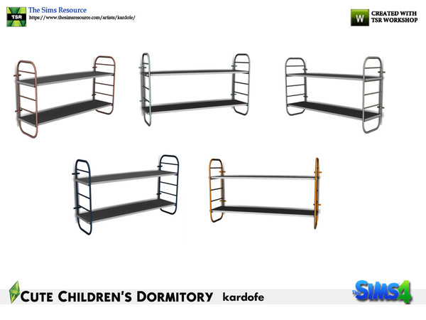 Sims 4 — kardofe_Cute Children's Dormitory_Wall Shelving by kardofe — Wall shelving with two wooden shelves and metal