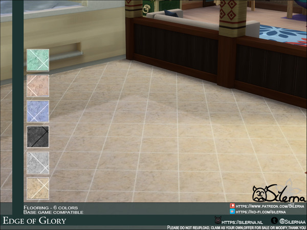 Sims 4 — Edge of Glory by Silerna — Porcelian tiles in 6 different colors. -Base game compatible. -6 swatches -Located in