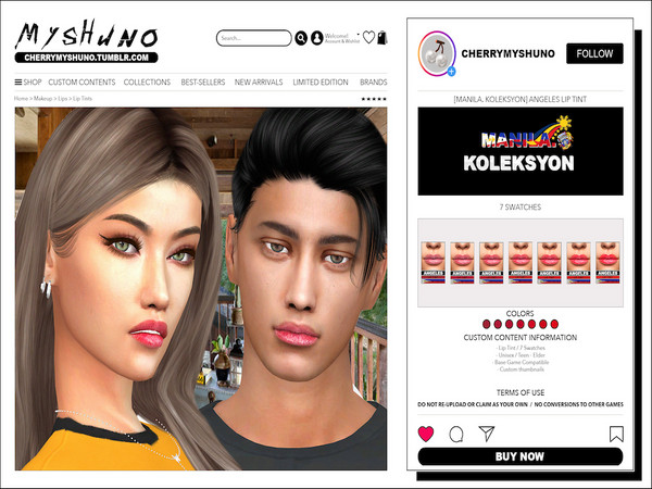 Sims 4 — Angeles Lip Tint by cherrymyshuno — - 7 swatches - hq textures - teen - elder - base game compatible - custom