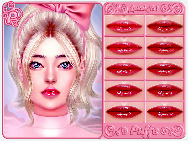 Sims 4 — [ P u f f e S i m s ] Lipstick NO 1 by Puffe — - 1 0 s w a t c h e s - c u s t o m t h u m n b a i l - t e e n t