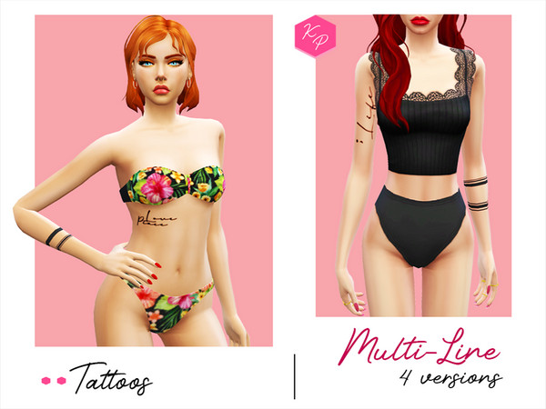 Sims 4 — Multi Line by KiiTiis — Multi-Line + Words Tattoo's Teenagers to seniors Women 4 versions Basic games Located at