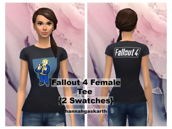Sims 4 — Fallout 4 T-Shirt and Shorts [FEMALE SET] by hannahgaskarth2 — A Fallout 4 T-Shirt & Shorts set, requested