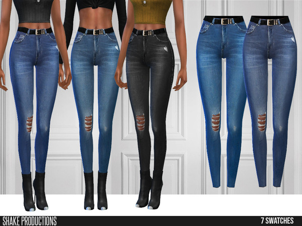 Sims 4 — ShakeProductions 570 - Jeans by ShakeProductions — Belted High Waisted Skinny Jeans Bottoms/Jeans 7 Colors