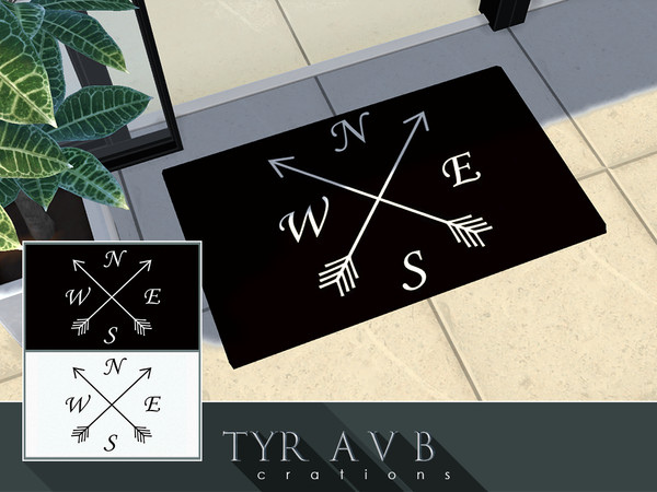 Sims 4 — Compass Arrow Small Rug (Door/Bath Mat) by TyrAVB — This is a modern black and white small rug that can be used