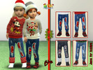 Sims 4 — Holiday Wonderland - Christmas pants for toddler by Birba32 — Four jeans for toddlers with patches on Christmas
