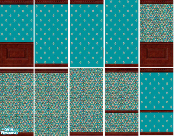 Sims 2 — Victorian Darkwood Set 02 by jborden928 — Victorian themed wallpapers in Ice Blue with darkwood accents