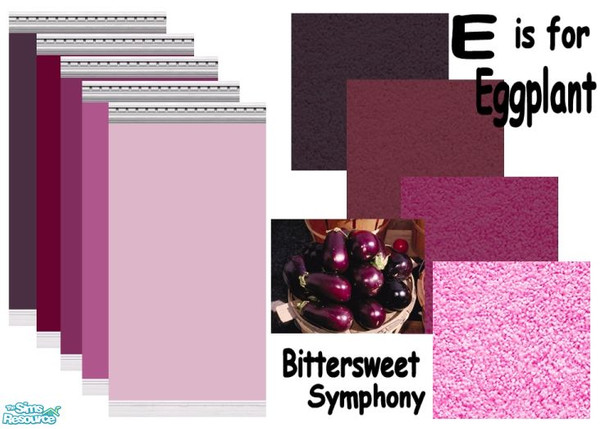 Sims 2 — E is for Eggplant by Bittersweet_Symphony — Five walls and three carpets in colors that can be found in an