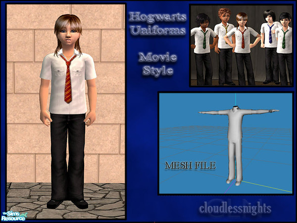 Sims 2 — Hogwarts uniforms - Mesh file by cloudlessnights — Hogwarts uniforms for little boys, based on those seen in the