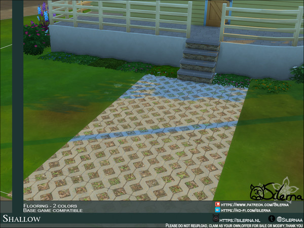 Sims 4 — Shallow by Silerna — Outdoor tiles with green grass ( have you ever seen pink grass? No me neither) between
