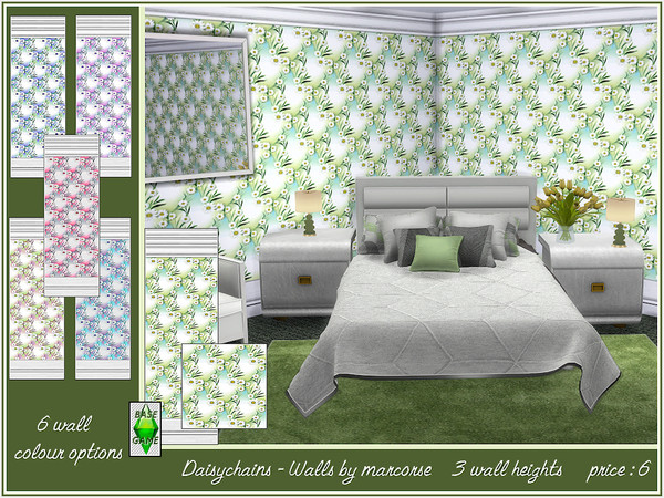Sims 4 — Daisychains - Walls by marcorse by marcorse — Daisy sprays in an open, square 'chain' design in a full wall with