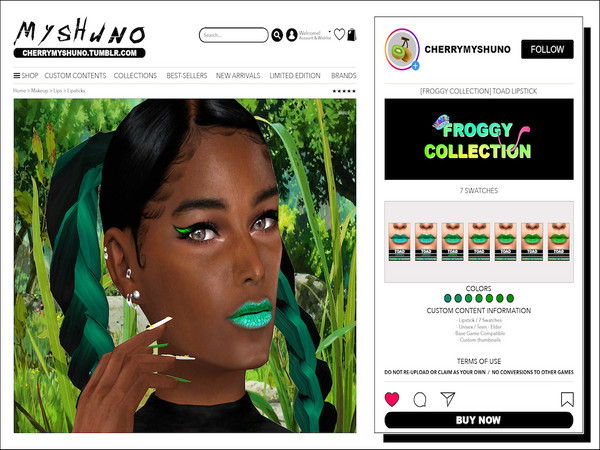 Sims 4 — Toad Lipstick by cherrymyshuno — - 7 swatches - hq textures - teen - elder - base game compatible - custom