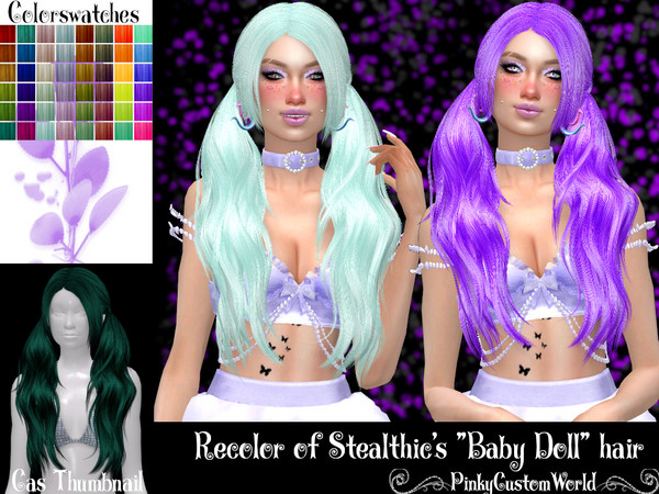 Sims 4 — Retexture of Baby Doll hair by Stealthic by PinkyCustomWorld — - Recolor in 48 different colors - Custom