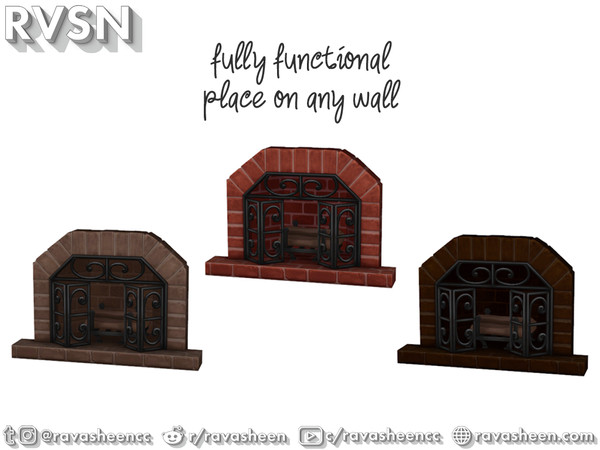 Sims 4 — Arched Brick Fireplace Insert by RAVASHEEN — This fireplace can be placed on any wall! Similar to windows, the