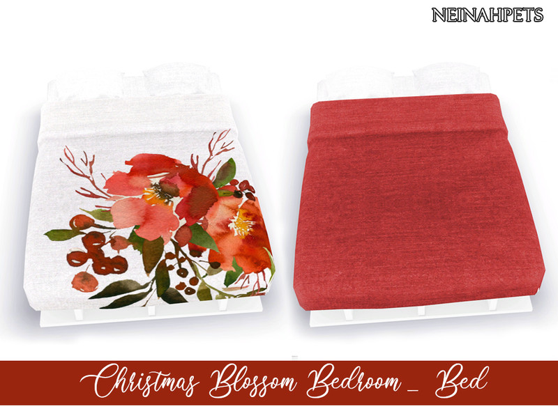 Sims 4 Christmas Blossom Bedroom - Bed {Mesh Required} by neinahpets
