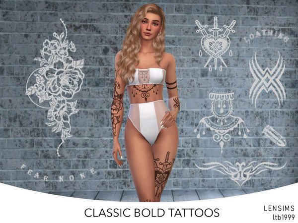 Sims 4 — Classic Bold Tattoos by ltb19992 — Edgy, bold tattoos for your hipster Sims! Includes hand/finger tattoos. Comes