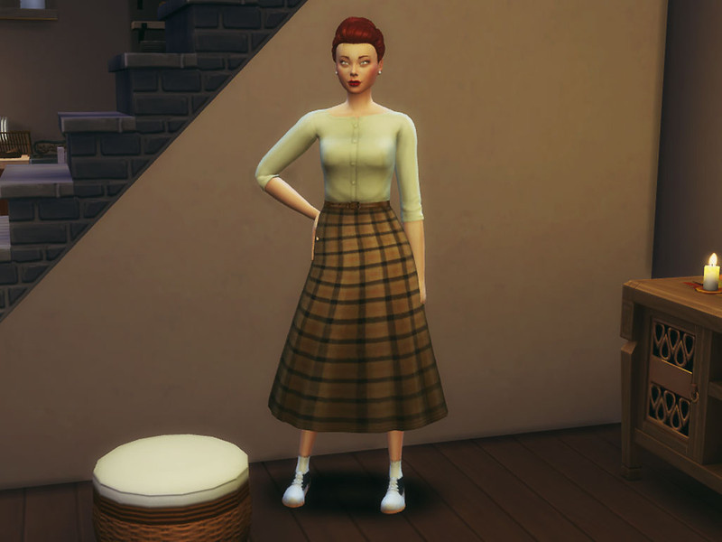Sims 4 1950s Casual Outfit - Tartan Skirt & Blouse by lucyscreations14
