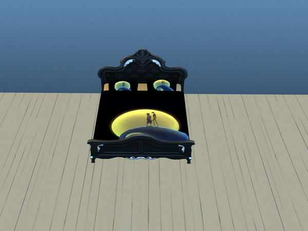 Sims 4 — TNBC Bed by Tangled_charlie — A bed that has a picture of The nightmare before Christmas scene where jack and