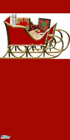 Sims 2 — NK Santa Sleigh Wallpaper by MoMama — A Christmas red wall is bordered with Santa's sleigh full of presents.