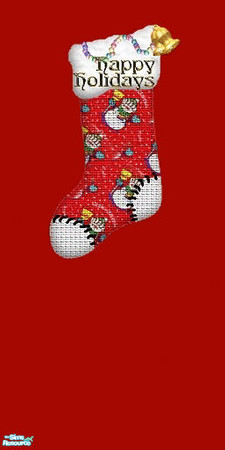 Sims 2 — NK Red Wall w Happy Holiday Stocking by MoMama — A red wall is topped with a red and white Happy Holidays
