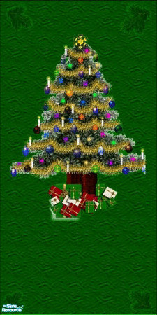 Sims 2 — NK Christmas Tree Panels by MoMama — This wallpaper features a Christmas tree on a green panel, flanked by