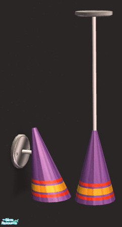 Sims 2 — Hot Rod's Diner - Striped Cone Lights by Shannanigan — Purple Striped recolor of my Atomic Cone Lighting.