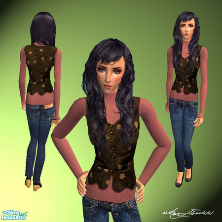 Sims 2 — Turtleneck with vest by ohmyitsnikki — Nice comfy turtleneck matched with a vest, dark skinny jeans, and wedges.