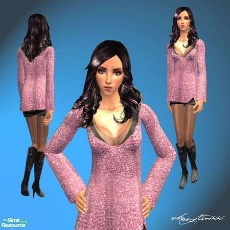 Sims 2 — Glitter Tunic, Hot Shorts, and Boots by ohmyitsnikki — Glitter Tunic, hot shorts, boots and tights. Mesh from