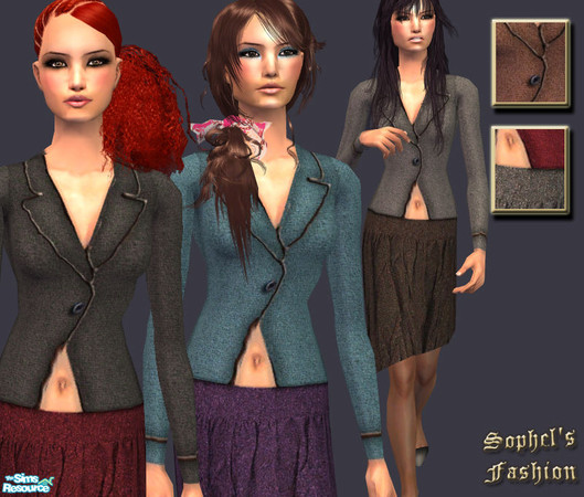Sims 2 — SO_Collection_157 by Sophel21 — outfit with tweed blazer jacket and skirt