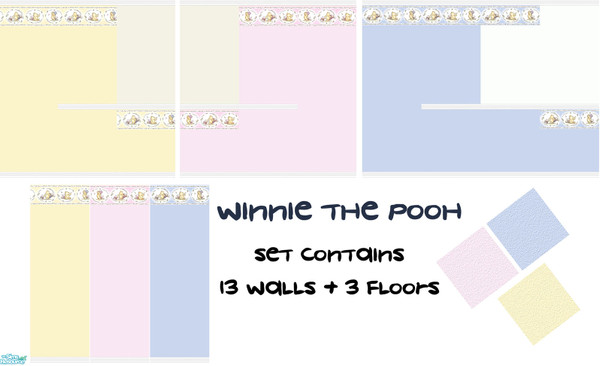Sims 2 — Winnie the Pooh Wallpaper Set by Girl-from-mars — Set includes 13 walls and 3 matching floors. 