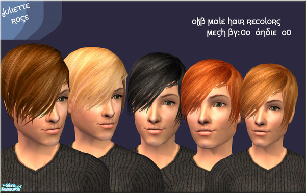 Sims 2 — OFB Male Hair Recolors by JulietteRose — A set of five ultra-realistic recolors of Andie's OFb Male hair mesh.