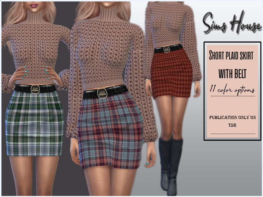 The Sims Resource Short plaid skirt with belt