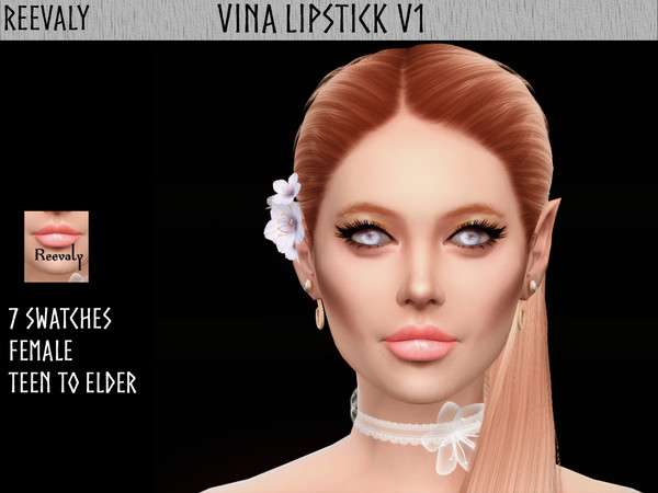 Sims 4 — Vina Lipstick V1 by Reevaly — 7 Swatches. Teen to Elder. Female. Base Game compatible. Please do not reupload.