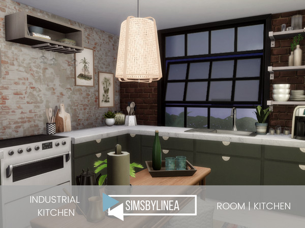 Sims 4 — Industrial Kitchen by SIMSBYLINEA — Light colors, natural materials, brick walls and industrial windows are your
