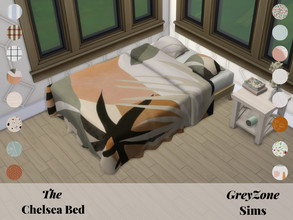 Sims 4 — Chelsea Bed by greyzonesims — This gorgeous bed comes in sixteen trendy, comforting patterns to accent any