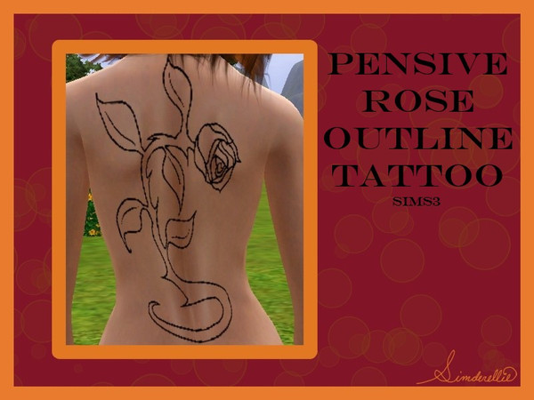 Sims 3 — Pensive Rose Tattoo Outline by Simderellie — Solid, non-recolorable large tattoo. Picture provided from directly