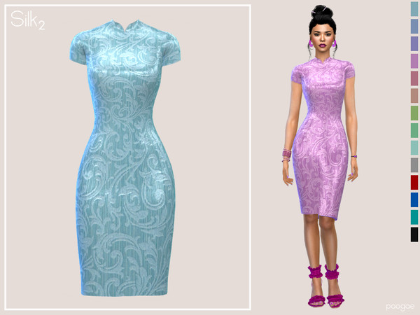 Sims 4 — Silk 2 by Paogae — Remake of my old Silk dress, same model, different pattern and many more colors. Perfect for